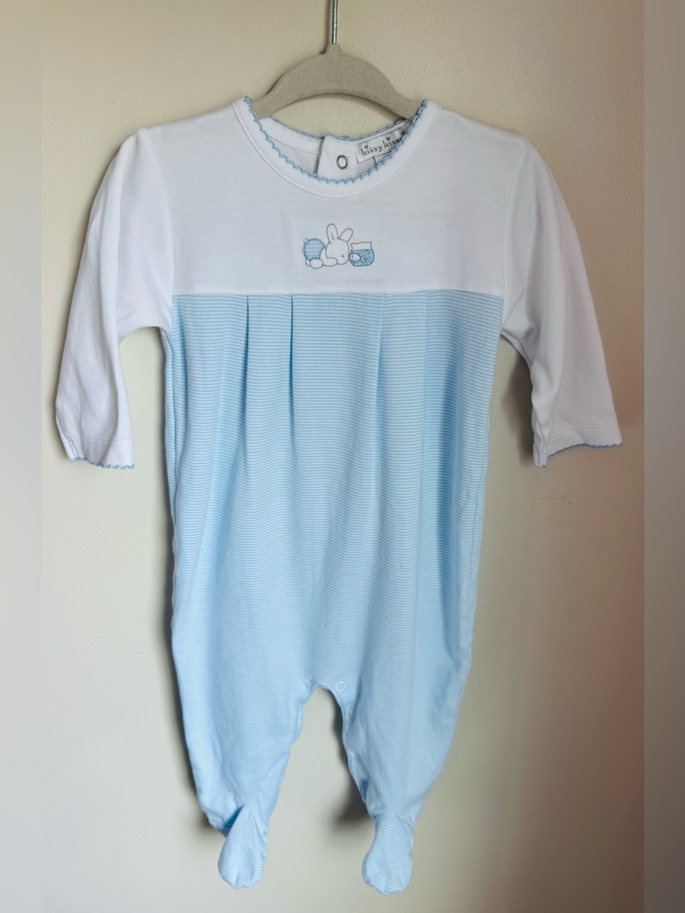 Kissy Kissy White and Blue Bunny Footie Size 9M